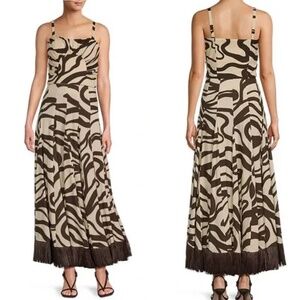 NWT ANTONIO MELANI Style Somers Swirl Print Linen Blend Straw Trim Two Piece Set